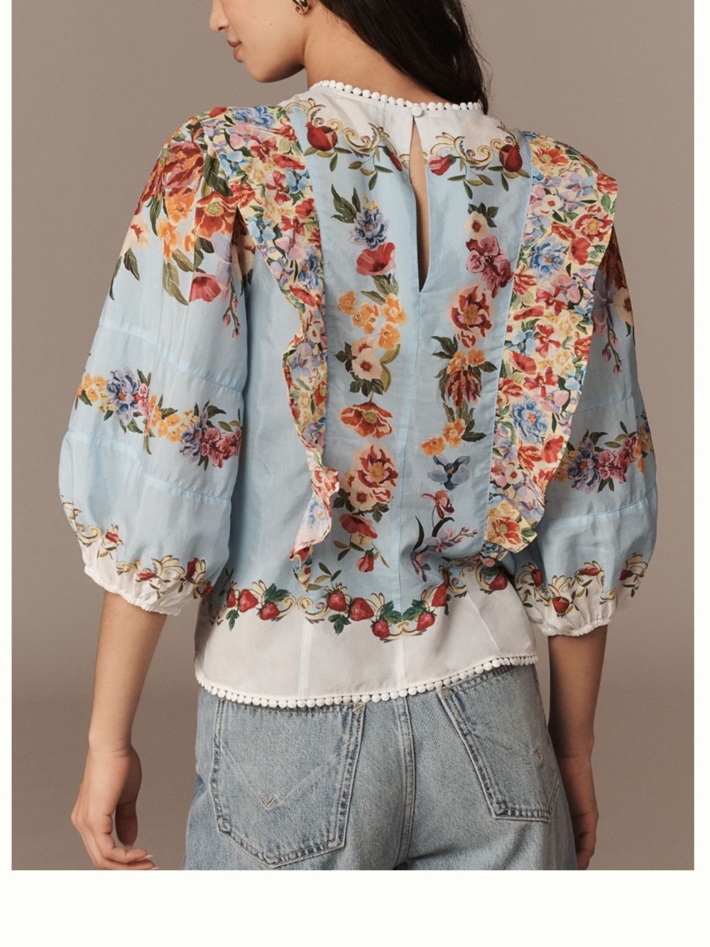 🟤NWT FARM RIO x ANTHROPOLOGIE Bubble Sleeve Top in Garden Terrace Print LARGE - Picture 5 of 5